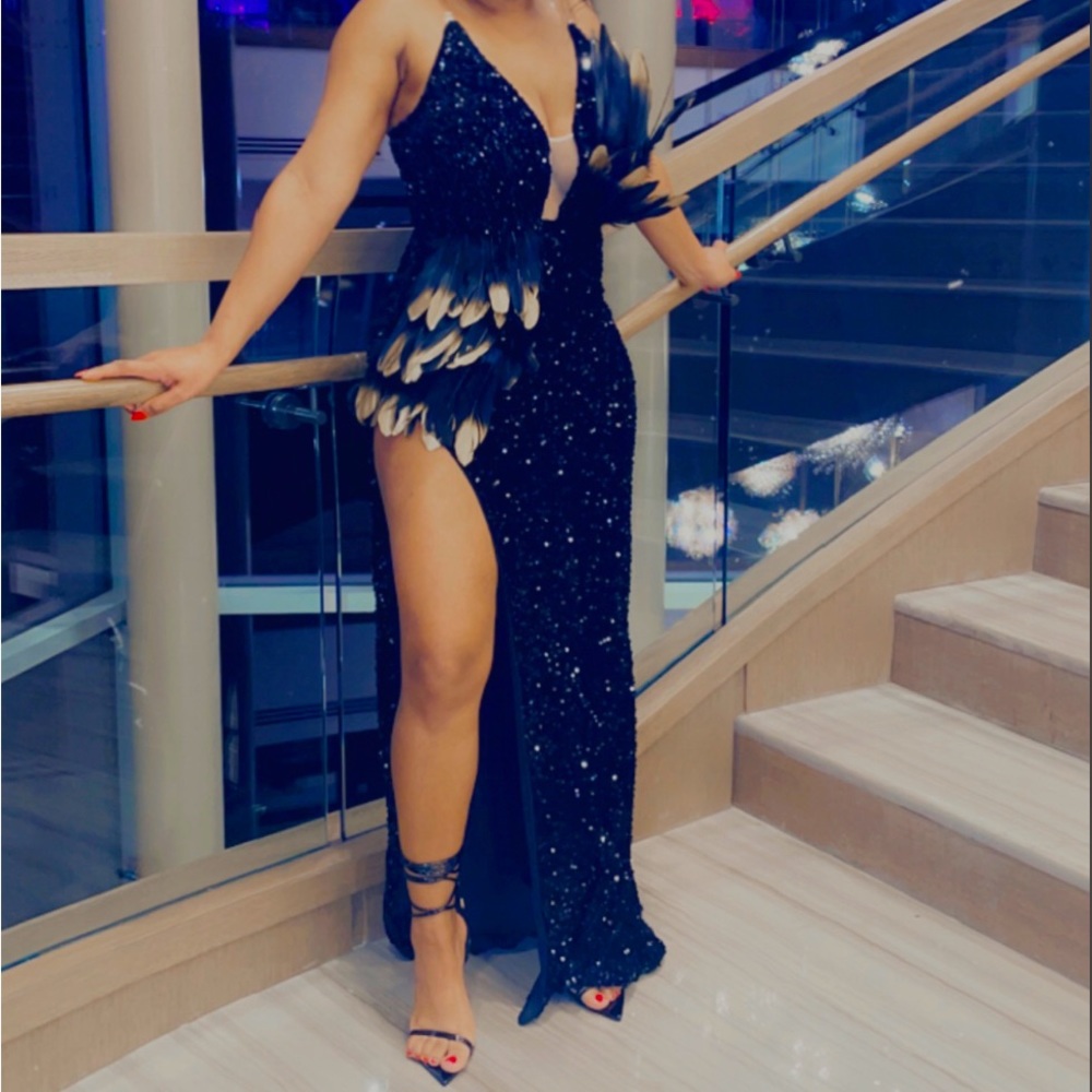 Sequin Embellished Feather Dress